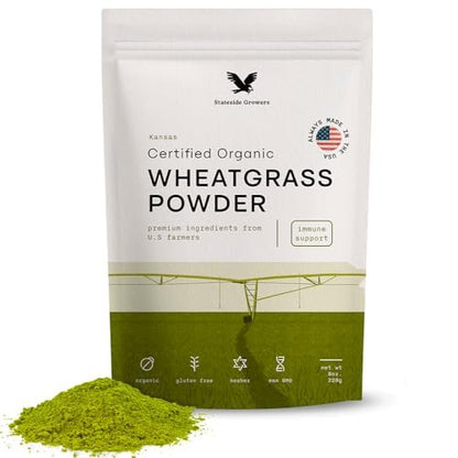 Stateside Growers Bio Weizengraspulver – 100 % Vollblattpulver für Energie, Entgiftung & Immununterstützung – Reich an Immunvitaminen, Ballaststoffen und Mineralien – Vegan, Roh & Glutenfrei (227 g)