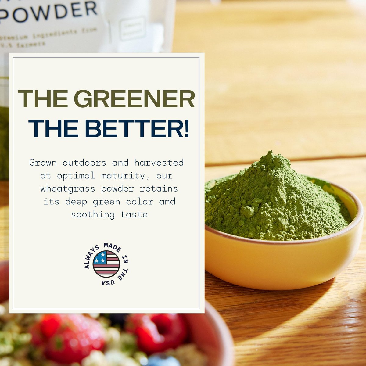 Stateside Growers Bio Weizengraspulver – 100 % Vollblattpulver für Energie, Entgiftung & Immununterstützung – Reich an Immunvitaminen, Ballaststoffen und Mineralien – Vegan, Roh & Glutenfrei (227 g)