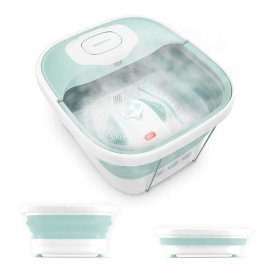 HoMedics Smart Space Elite Fußbad mit Wärmeboost, zusammenklappbar, belebende Blasenmassage, 3 Pediküre-Aufsätze, sicher für Badesalze, patentiertes Sicherheits-Schloss-System, ergonomisch
