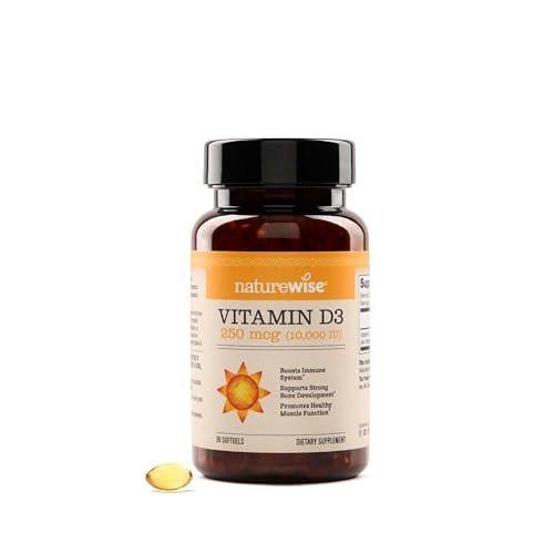 NatureWise Vitamin D3 10.000 IE (250 mcg) – 30-Tage-Versorgung – Hochdosiert für gesunde Immunfunktion und Muskelfunktion – Non-GMO, glutenfrei in Bio-Olivenöl extra vergine (Mini-Weichkapseln), 30 Stück