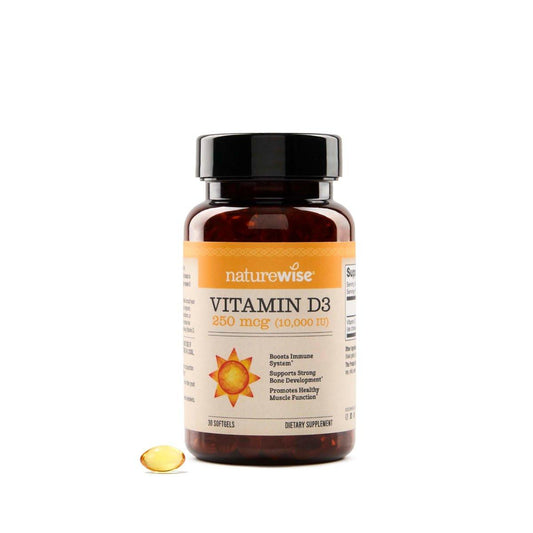 NatureWise Vitamin D3 10.000 IE (250 mcg) – 30-Tage-Versorgung – Hochdosiert für gesunde Immunfunktion und Muskelfunktion – Non-GMO, glutenfrei in Bio-Olivenöl extra vergine (Mini-Weichkapseln), 30 Stück