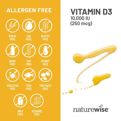 NatureWise Vitamin D3 10.000 IE (250 mcg) – 30-Tage-Versorgung – Hochdosiert für gesunde Immunfunktion und Muskelfunktion – Non-GMO, glutenfrei in Bio-Olivenöl extra vergine (Mini-Weichkapseln), 30 Stück