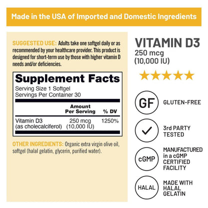 NatureWise Vitamin D3 10.000 IE (250 mcg) – 30-Tage-Versorgung – Hochdosiert für gesunde Immunfunktion und Muskelfunktion – Non-GMO, glutenfrei in Bio-Olivenöl extra vergine (Mini-Weichkapseln), 30 Stück