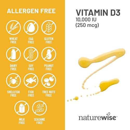 NatureWise Vitamin D3 10.000 IE (250 mcg) – 30-Tage-Versorgung – Hochdosiert für gesunde Immunfunktion und Muskelfunktion – Non-GMO, glutenfrei in Bio-Olivenöl extra vergine (Mini-Weichkapseln), 30 Stück