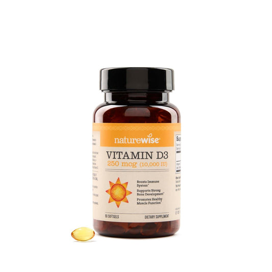 NatureWise Vitamin D3 10.000 IE (250 mcg) – 90 Kapseln – Hochdosiert für Immunsystem & Muskelfunktion – Non-GMO, glutenfrei in Bio-Olivenöl – Mini Weichkapseln