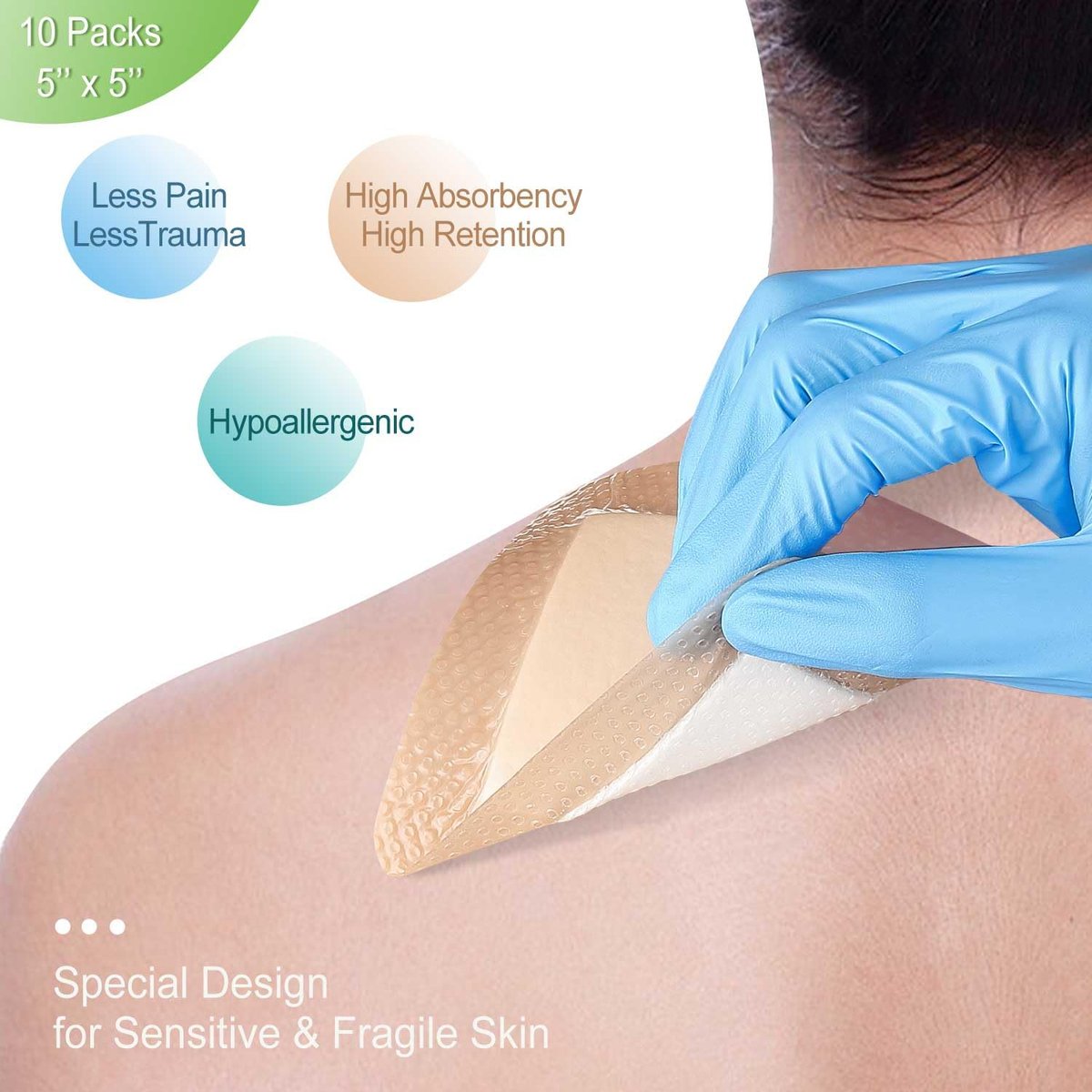 NeuHeils Silikon Super Saugfähiger Wundverband 13x13 cm, 10 Stück, Selbstklebende wasserdichte Bandage mit Ultrasorb-Polymer-Pad für stark exsudierende Wunden