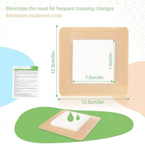 NeuHeils Silikon Super Saugfähiger Wundverband 13x13 cm, 10 Stück, Selbstklebende wasserdichte Bandage mit Ultrasorb-Polymer-Pad für stark exsudierende Wunden