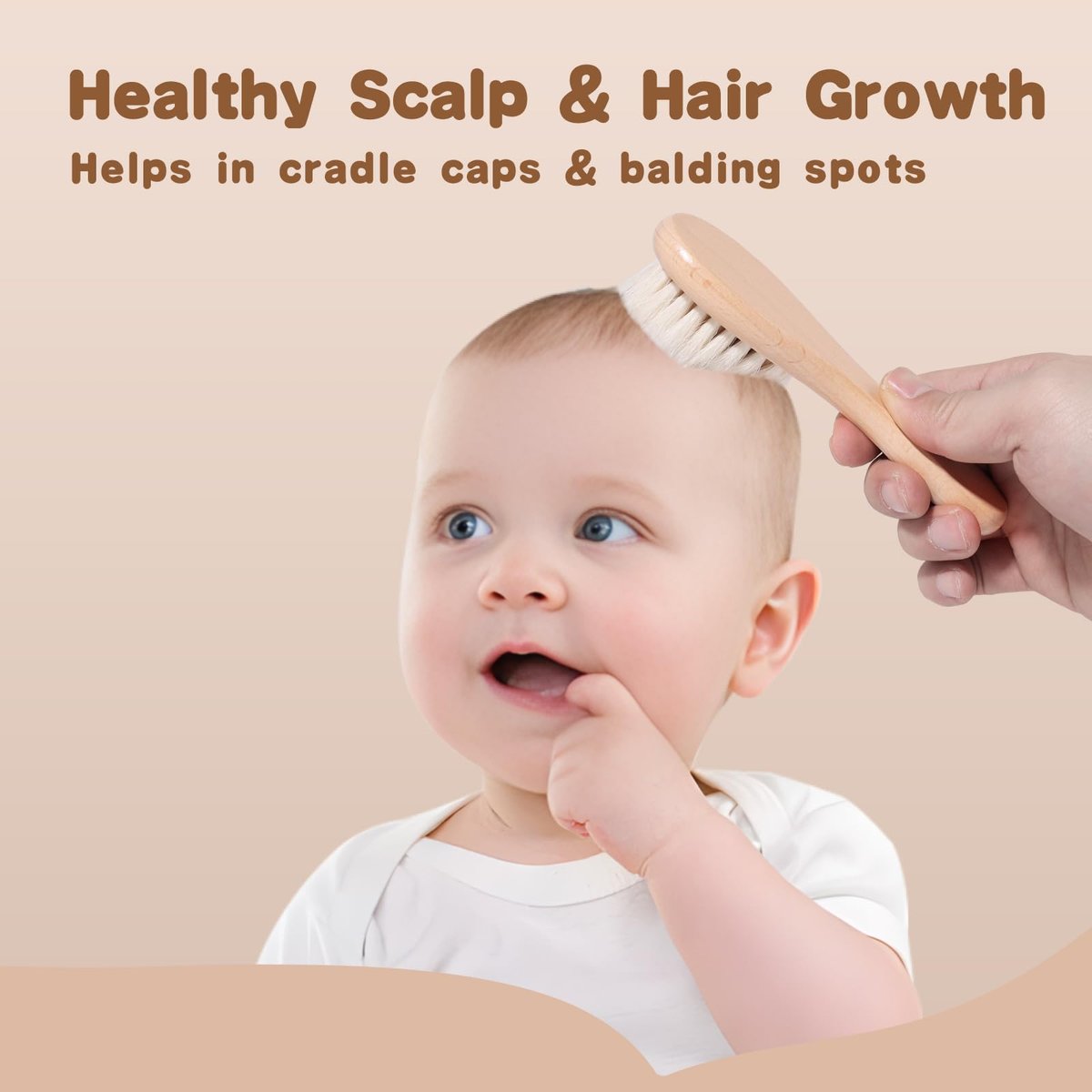 SAMEBUTECO Baby Haarbürsten Set, 3-in-1 Kit, 1 Pack Ziegenhaarbürste, 2 Stück Silikon-Wiegenkappenbürsten, Holzgriff, Neugeborenenbürste für Neugeborene und Kleinkinder