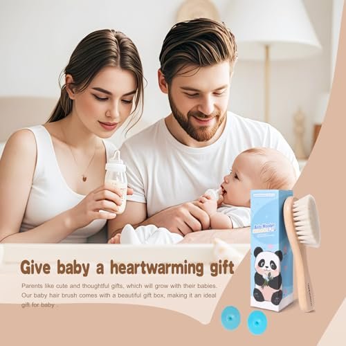 SAMEBUTECO Baby Haarbürsten Set, 3-in-1 Kit, 1 Pack Ziegenhaarbürste, 2 Stück Silikon-Wiegenkappenbürsten, Holzgriff, Neugeborenenbürste für Neugeborene und Kleinkinder