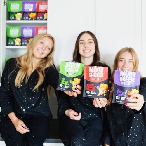 Moon Cheese Space Spice, Sortenpaket, Knuspriger, proteinreicher Käsesnack, Keto-freundlich, 100% echter Käse, Low Carb, glutenfrei, wenig Zucker, 2-Unzen-Beutel (3er-Pack, 1 von jeder Sorte)