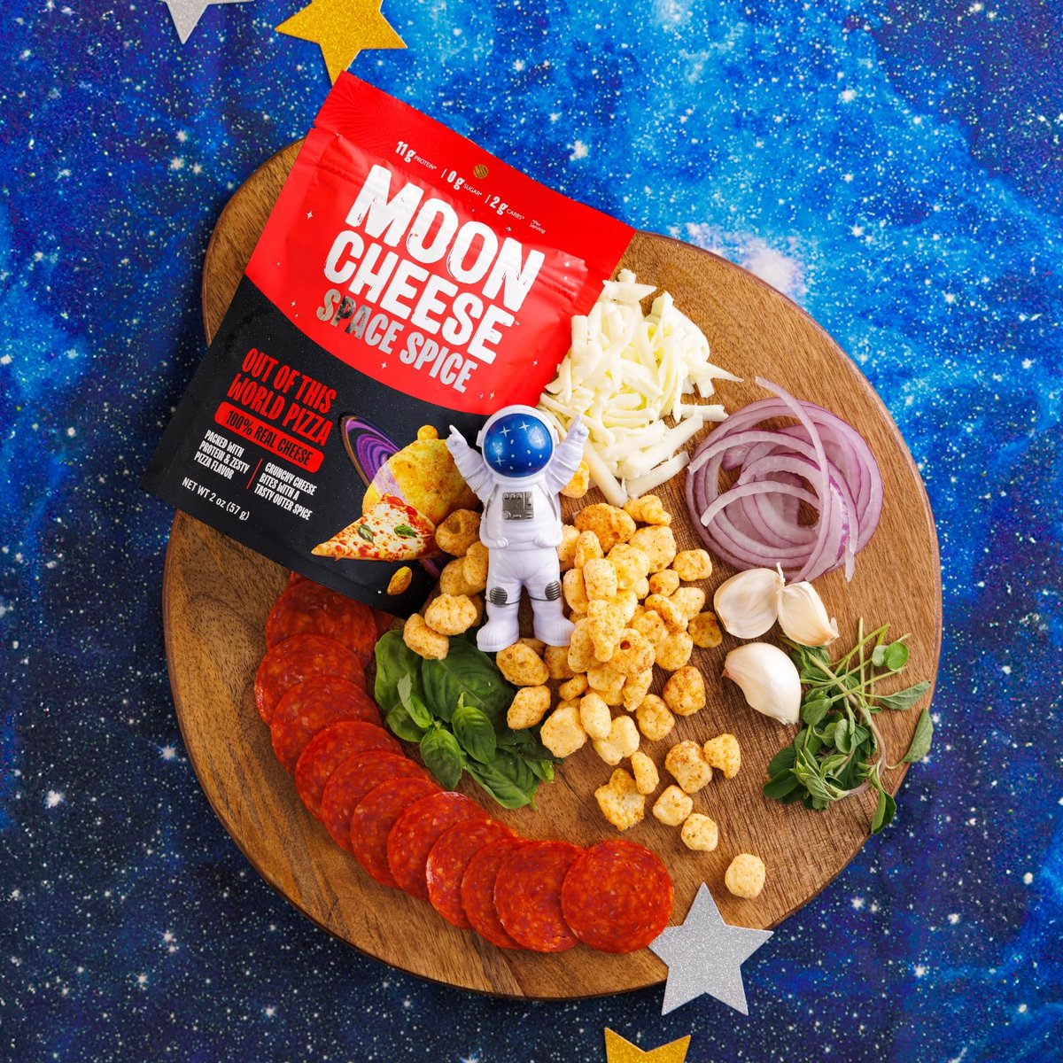 Moon Cheese Space Spice, Sortenpaket, Knuspriger, proteinreicher Käsesnack, Keto-freundlich, 100% echter Käse, Low Carb, glutenfrei, wenig Zucker, 2-Unzen-Beutel (3er-Pack, 1 von jeder Sorte)