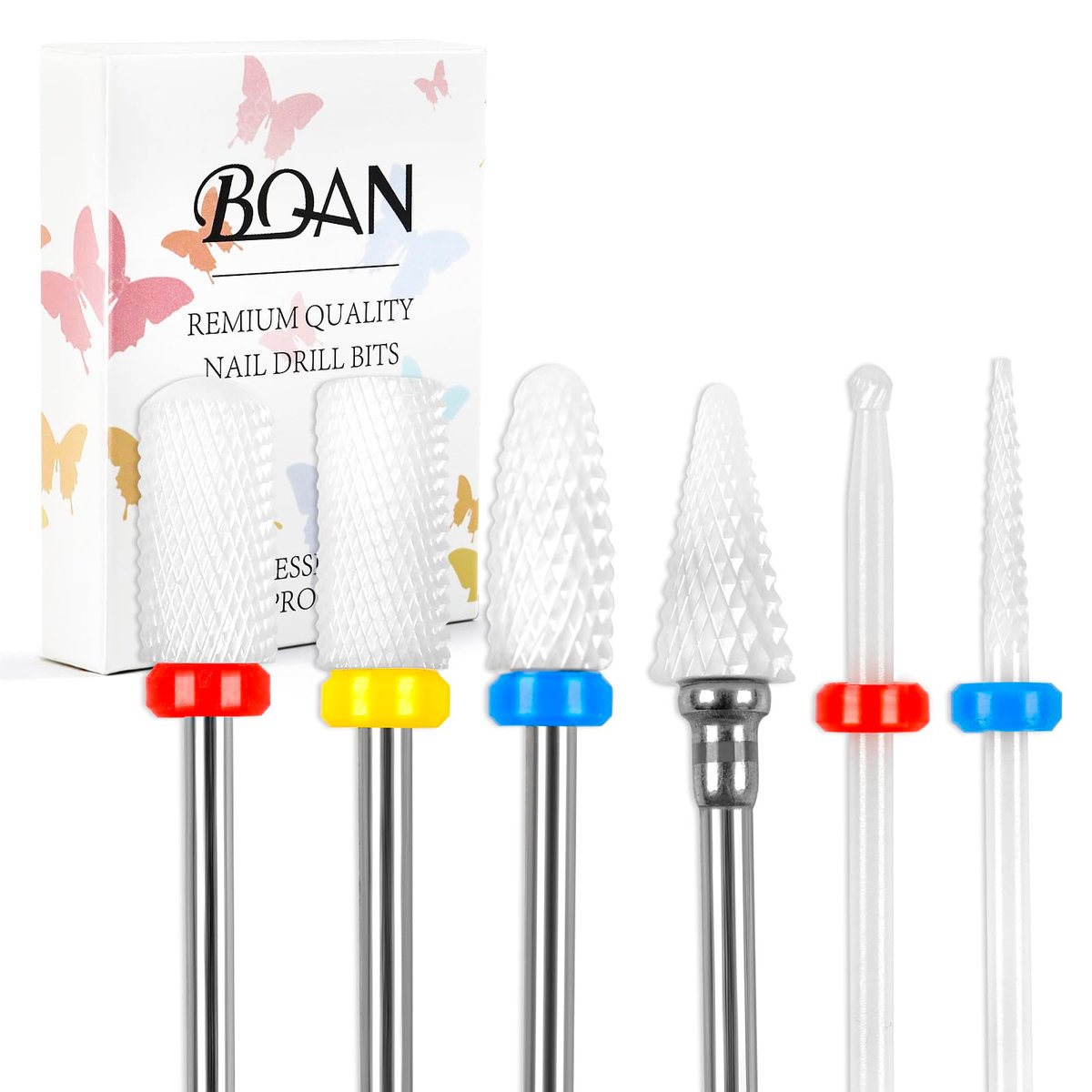 BQAN Keramik-Nagelbohrer-Set 6-teilig – Professionelle 3/32" E-Feilen-Bits für Nagelhautentfernung, Acryl- & Gelnägel – Maniküre-Werkzeuge für Nageltechniker, Salon & Heimgebrauch