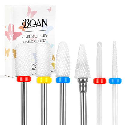 BQAN Keramik-Nagelbohrer-Set 6-teilig – Professionelle 3/32" E-Feilen-Bits für Nagelhautentfernung, Acryl- & Gelnägel – Maniküre-Werkzeuge für Nageltechniker, Salon & Heimgebrauch