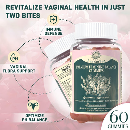 Premium Feminine Balance Gummies – Vaginal Probiotic für die pH-Balance und Gesundheit der Frau – Immununterstützung – Vegan, glutenfrei & halal – Hawaiianische Ananas – 60 Gummis – 30 Portionen