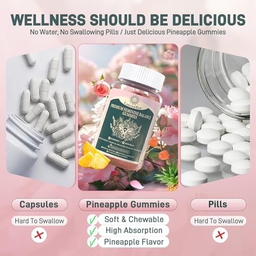 Premium Feminine Balance Gummies – Vaginal Probiotic für die pH-Balance und Gesundheit der Frau – Immununterstützung – Vegan, glutenfrei & halal – Hawaiianische Ananas – 60 Gummis – 30 Portionen