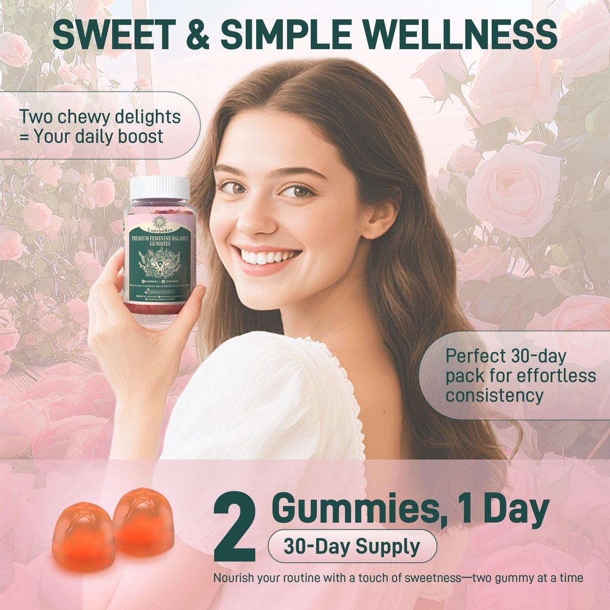 Premium Feminine Balance Gummies – Vaginal Probiotic für die pH-Balance und Gesundheit der Frau – Immununterstützung – Vegan, glutenfrei & halal – Hawaiianische Ananas – 60 Gummis – 30 Portionen