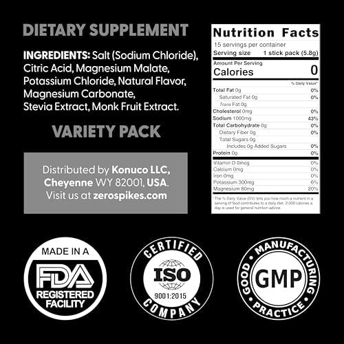 Zerospike No Sugar Electrolytes Powder Packets | Keto & Fasten Salze Getränkepulver | Schlüssel-Hydrations-Nährstoffe für gereinigtes Wasser | Clean, Geschmackspaket, Kalorienfrei | 15 Sticks