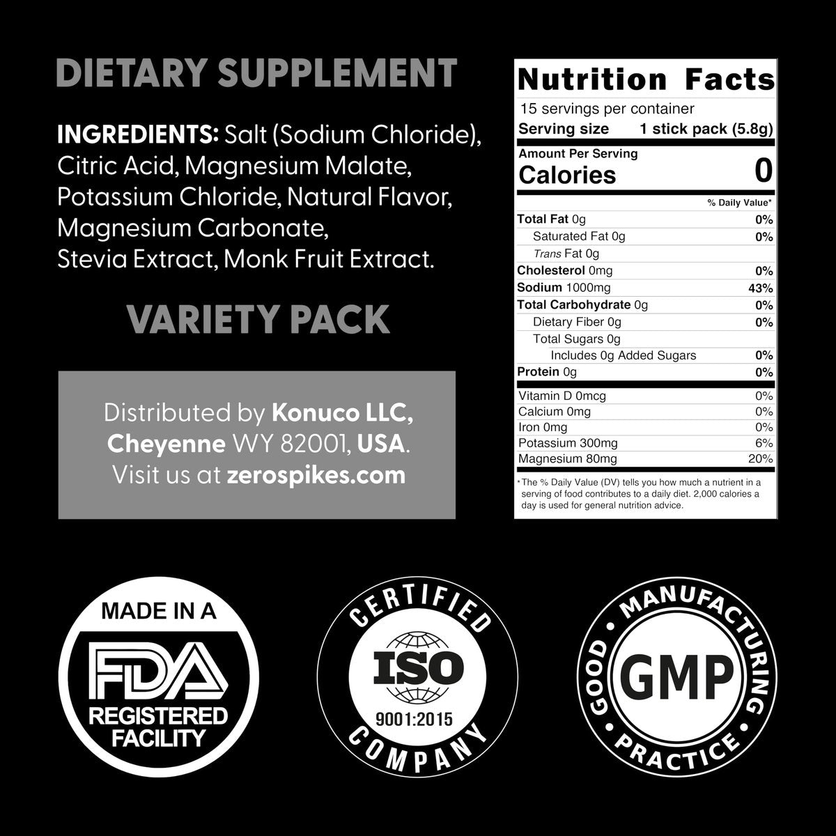 Zerospike No Sugar Electrolytes Powder Packets | Keto & Fasten Salze Getränkepulver | Schlüssel-Hydrations-Nährstoffe für gereinigtes Wasser | Clean, Geschmackspaket, Kalorienfrei | 15 Sticks