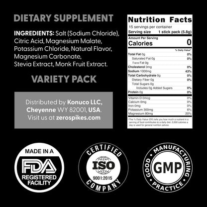 Zerospike No Sugar Electrolytes Powder Packets | Keto & Fasten Salze Getränkepulver | Schlüssel-Hydrations-Nährstoffe für gereinigtes Wasser | Clean, Geschmackspaket, Kalorienfrei | 15 Sticks