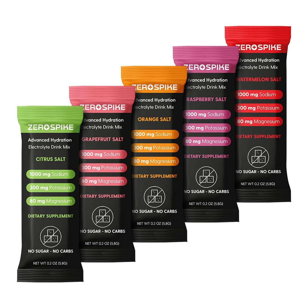Zerospike No Sugar Electrolytes Powder Packets | Keto & Fasten Salze Getränkepulver | Schlüssel-Hydrations-Nährstoffe für gereinigtes Wasser | Clean, Geschmackspaket, Kalorienfrei | 15 Sticks
