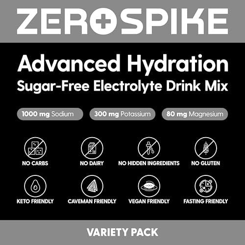 Zerospike No Sugar Electrolytes Powder Packets | Keto & Fasten Salze Getränkepulver | Schlüssel-Hydrations-Nährstoffe für gereinigtes Wasser | Clean, Geschmackspaket, Kalorienfrei | 15 Sticks