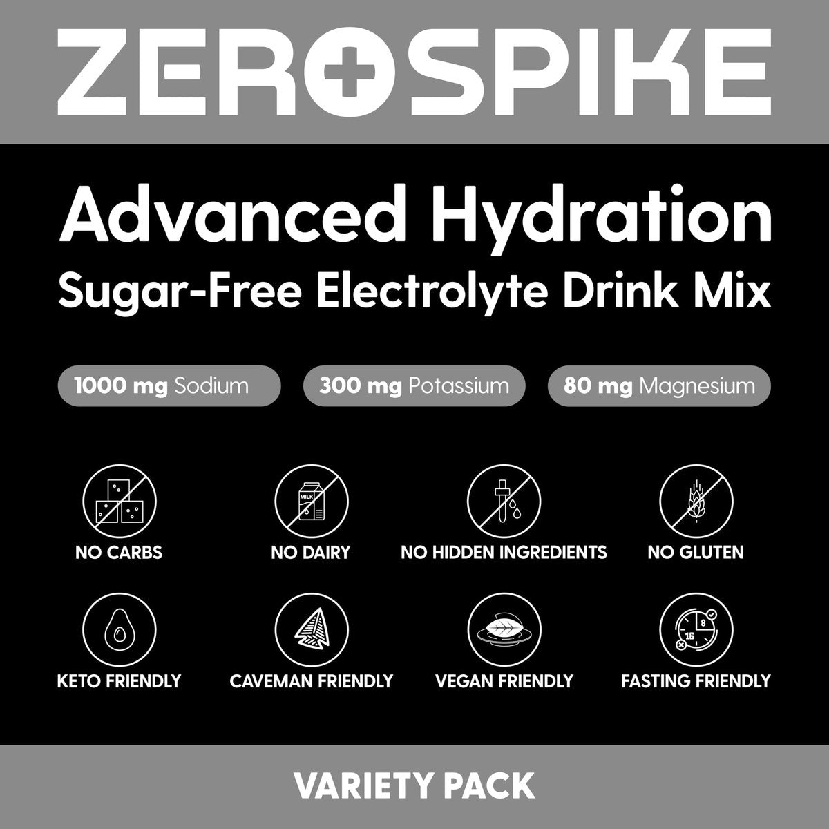 Zerospike No Sugar Electrolytes Powder Packets | Keto & Fasten Salze Getränkepulver | Schlüssel-Hydrations-Nährstoffe für gereinigtes Wasser | Clean, Geschmackspaket, Kalorienfrei | 15 Sticks