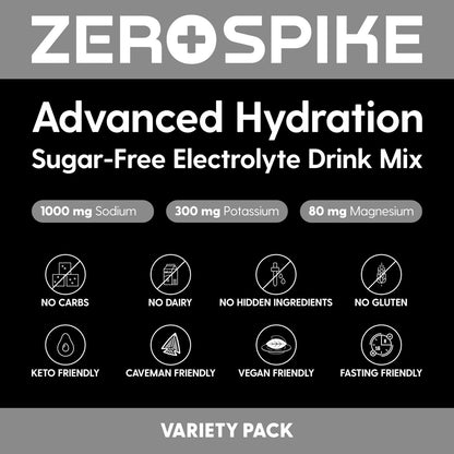 Zerospike No Sugar Electrolytes Powder Packets | Keto & Fasten Salze Getränkepulver | Schlüssel-Hydrations-Nährstoffe für gereinigtes Wasser | Clean, Geschmackspaket, Kalorienfrei | 15 Sticks
