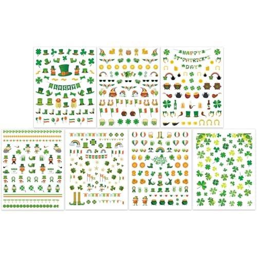 IDDFEVE St. Patrick's Day Nagelaufkleber – Irisches Kleeblatt, Leprechaun-Hut, 3D selbstklebende Nailart-Decals (7 Blatt)
