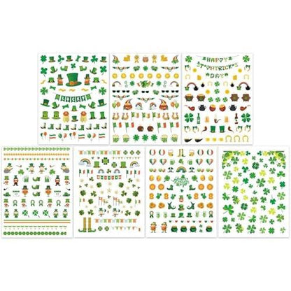 IDDFEVE St. Patrick's Day Nagelaufkleber – Irisches Kleeblatt, Leprechaun-Hut, 3D selbstklebende Nailart-Decals (7 Blatt)