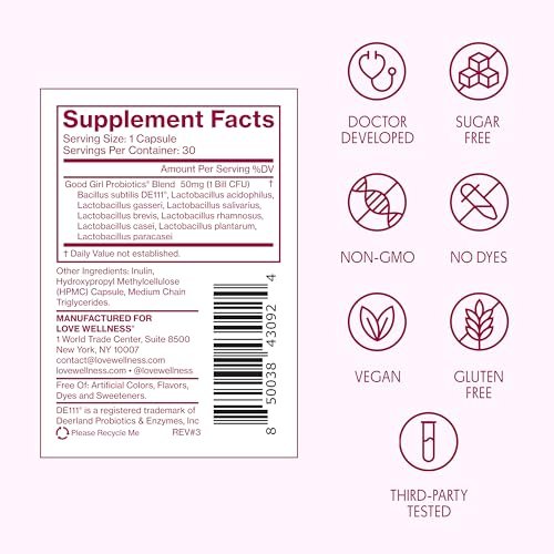 Love Wellness Good Girl Probiotics | Damen Vaginalgesundheit & pH-Balance | 9-Stämme Probiotikum für Harnwege, Hefepilze, Geruch & Immununterstützung | Glutenfrei (30-Tage-Vorrat)