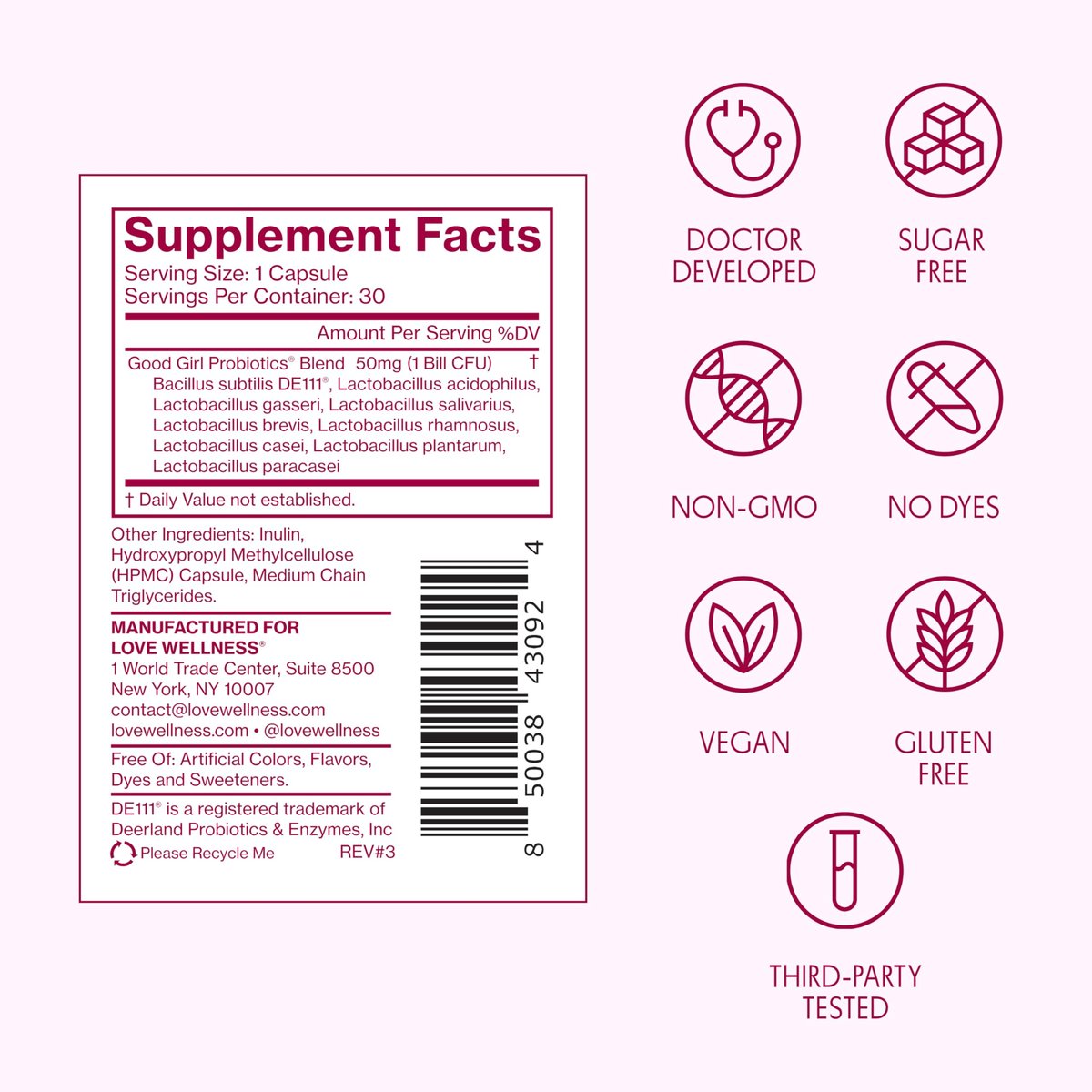 Love Wellness Good Girl Probiotics | Damen Vaginalgesundheit & pH-Balance | 9-Stämme Probiotikum für Harnwege, Hefepilze, Geruch & Immununterstützung | Glutenfrei (30-Tage-Vorrat)