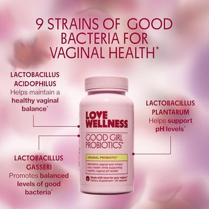 Love Wellness Good Girl Probiotics | Damen Vaginalgesundheit & pH-Balance | 9-Stämme Probiotikum für Harnwege, Hefepilze, Geruch & Immununterstützung | Glutenfrei (30-Tage-Vorrat)