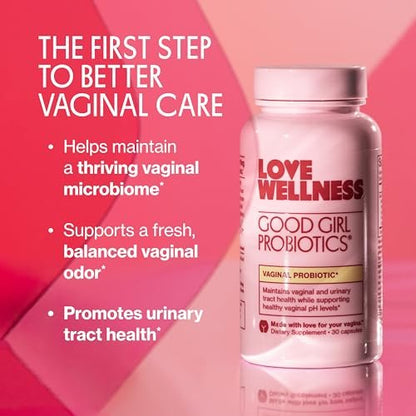 Love Wellness Good Girl Probiotics | Damen Vaginalgesundheit & pH-Balance | 9-Stämme Probiotikum für Harnwege, Hefepilze, Geruch & Immununterstützung | Glutenfrei (30-Tage-Vorrat)