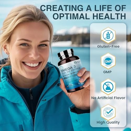 NATURE TARGET Omega 3 Fischöl 2000mg Weichkapseln mit Vitamin D3, E & A – EPA & DHA – Maximale Absorption, Unterstützt Herz-, Gehirn- und Immunsystem, Nicht-GMO, 120 Weichkapseln