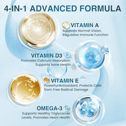 NATURE TARGET Omega 3 Fischöl 2000mg Weichkapseln mit Vitamin D3, E & A – EPA & DHA – Maximale Absorption, Unterstützt Herz-, Gehirn- und Immunsystem, Nicht-GMO, 120 Weichkapseln