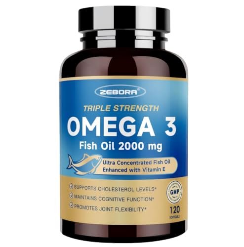 Triple Strength Omega-3 Fischöl 2000 mg mit Vitamin E – Hochpotente EPA-, DHA- und DPA-Fettsäuren – Unterstützt Herz, Gehirn, Augen, Haut und Immunsystem – Non-GMO, 120 Softgel-Kapseln