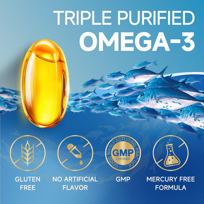 Triple Strength Omega-3 Fischöl 2000 mg mit Vitamin E – Hochpotente EPA-, DHA- und DPA-Fettsäuren – Unterstützt Herz, Gehirn, Augen, Haut und Immunsystem – Non-GMO, 120 Softgel-Kapseln
