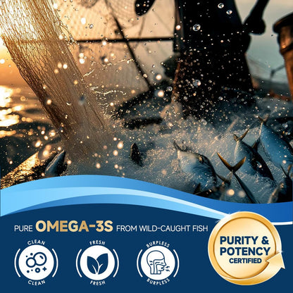 Triple Strength Omega-3 Fischöl 2000 mg mit Vitamin E – Hochpotente EPA-, DHA- und DPA-Fettsäuren – Unterstützt Herz, Gehirn, Augen, Haut und Immunsystem – Non-GMO, 120 Softgel-Kapseln