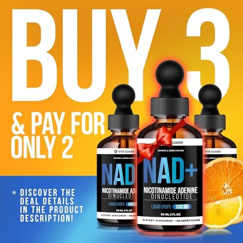 Vita Guard Pure NAD+ Nahrungsergänzungsmittel 1000mg flüssige Tropfen für Frauen und Männer | Nicotinamid-Adenin ähnlich wie Nicotinamid-Ribosid NAD Plus Booster – natürlicher Zitronen- und Orangen-Geschmack