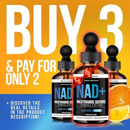 Vita Guard Pure NAD+ Nahrungsergänzungsmittel 1000mg flüssige Tropfen für Frauen und Männer | Nicotinamid-Adenin ähnlich wie Nicotinamid-Ribosid NAD Plus Booster – natürlicher Zitronen- und Orangen-Geschmack