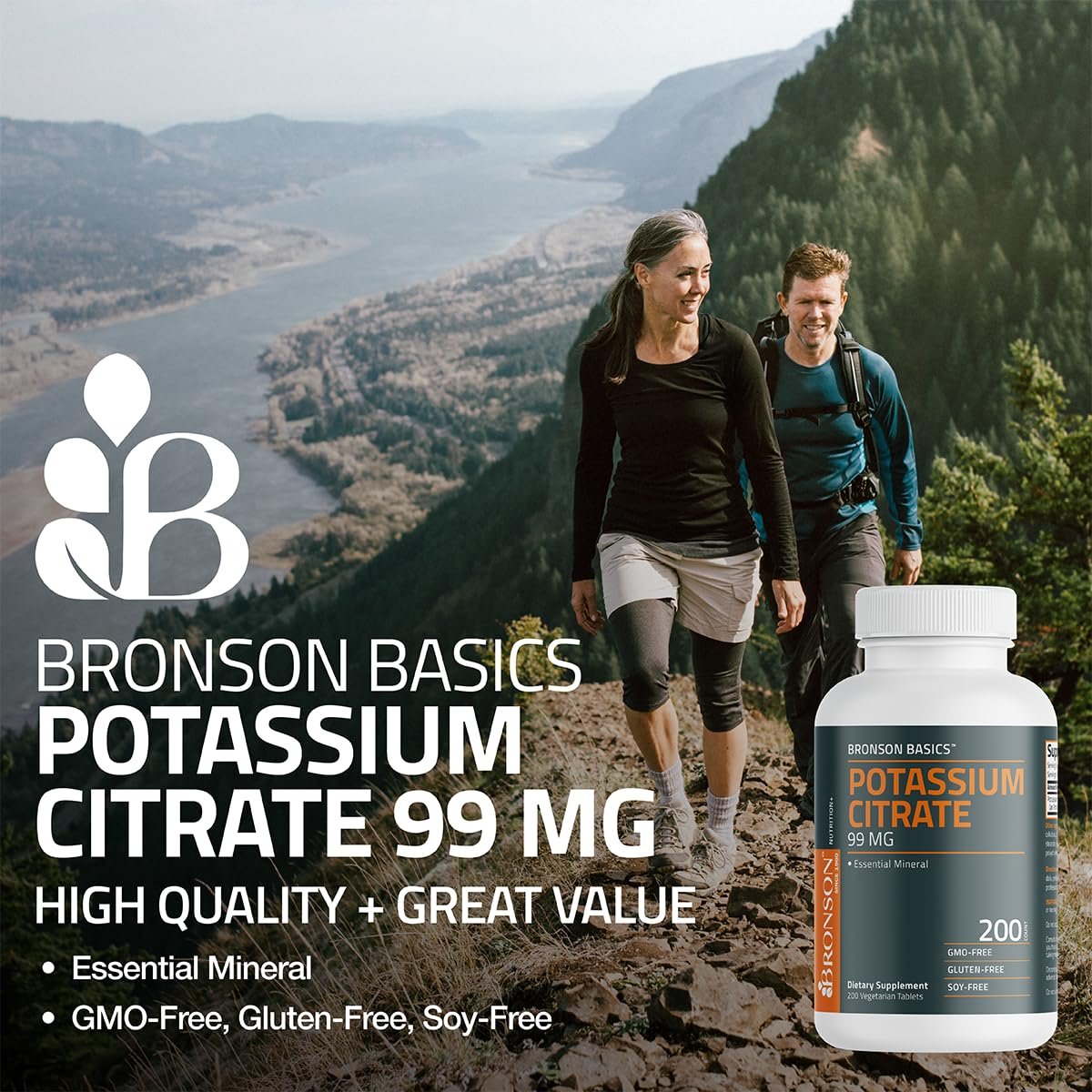 Bronson Kaliumcitrat 99 mg – essentielles Mineral, Non-GMO, 200 vegetarische Tabletten