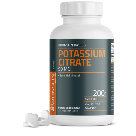 Bronson Kaliumcitrat 99 mg – essentielles Mineral, Non-GMO, 200 vegetarische Tabletten