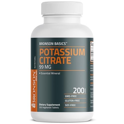 Bronson Kaliumcitrat 99 mg – essentielles Mineral, Non-GMO, 200 vegetarische Tabletten
