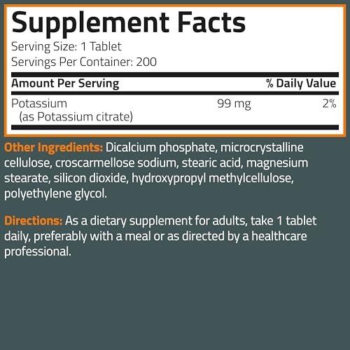 Bronson Kaliumcitrat 99 mg – essentielles Mineral, Non-GMO, 200 vegetarische Tabletten