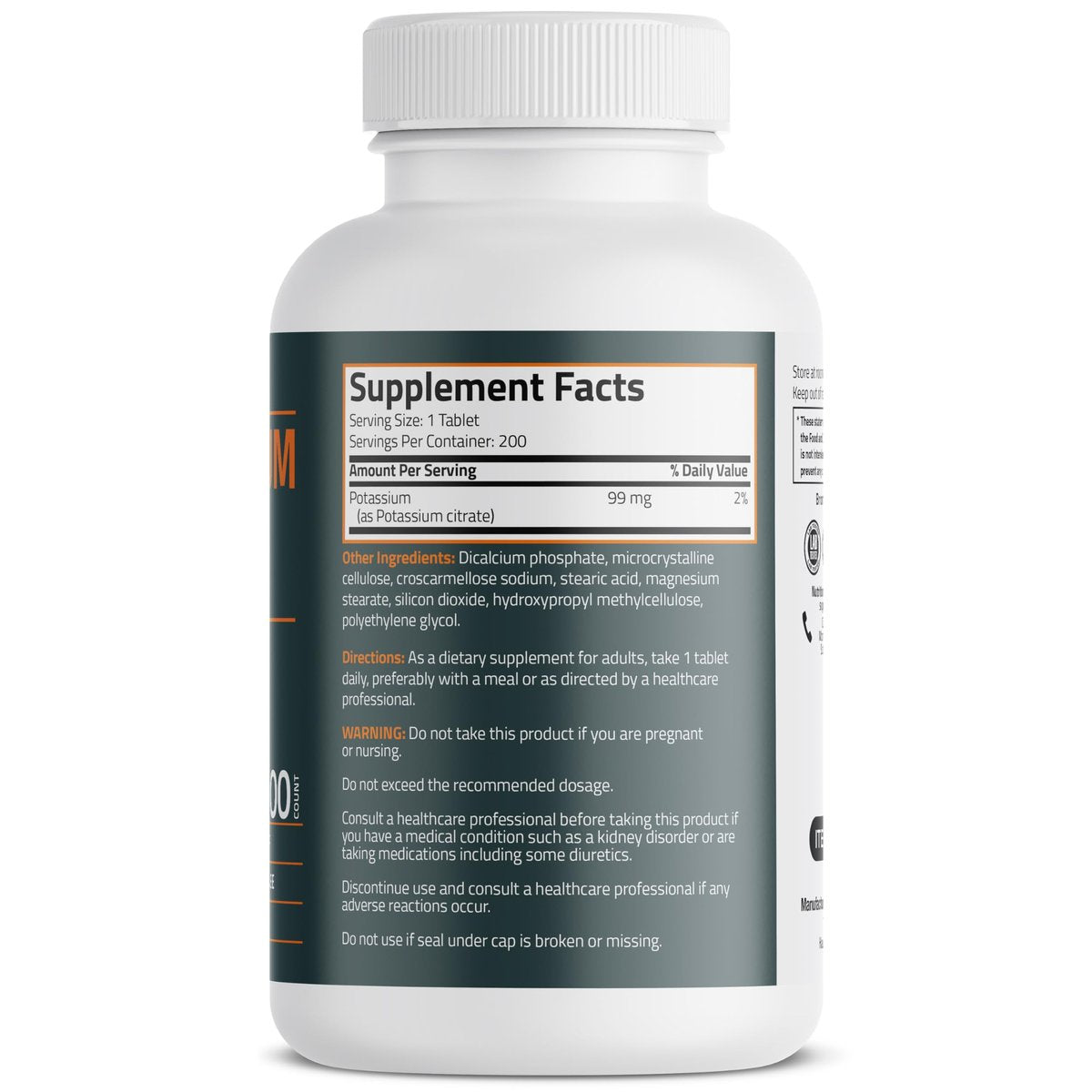Bronson Kaliumcitrat 99 mg – essentielles Mineral, Non-GMO, 200 vegetarische Tabletten