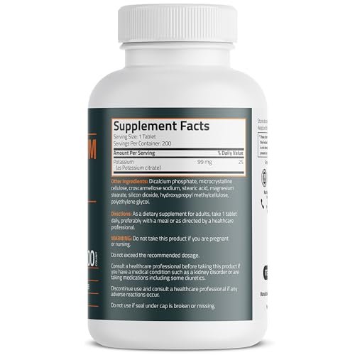 Bronson Kaliumcitrat 99 mg – essentielles Mineral, Non-GMO, 200 vegetarische Tabletten