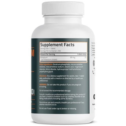 Bronson Kaliumcitrat 99 mg – essentielles Mineral, Non-GMO, 200 vegetarische Tabletten