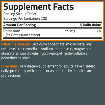 Bronson Kaliumcitrat 99 mg – essentielles Mineral, Non-GMO, 200 vegetarische Tabletten