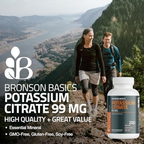 Bronson Kaliumcitrat 99 mg – essentielles Mineral, Non-GMO, 200 vegetarische Tabletten