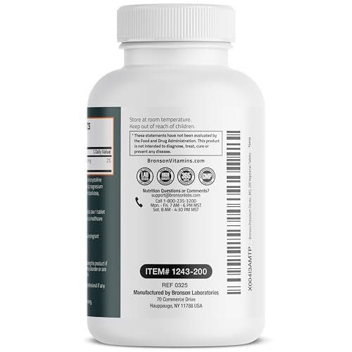 Bronson Kaliumcitrat 99 mg – essentielles Mineral, Non-GMO, 200 vegetarische Tabletten